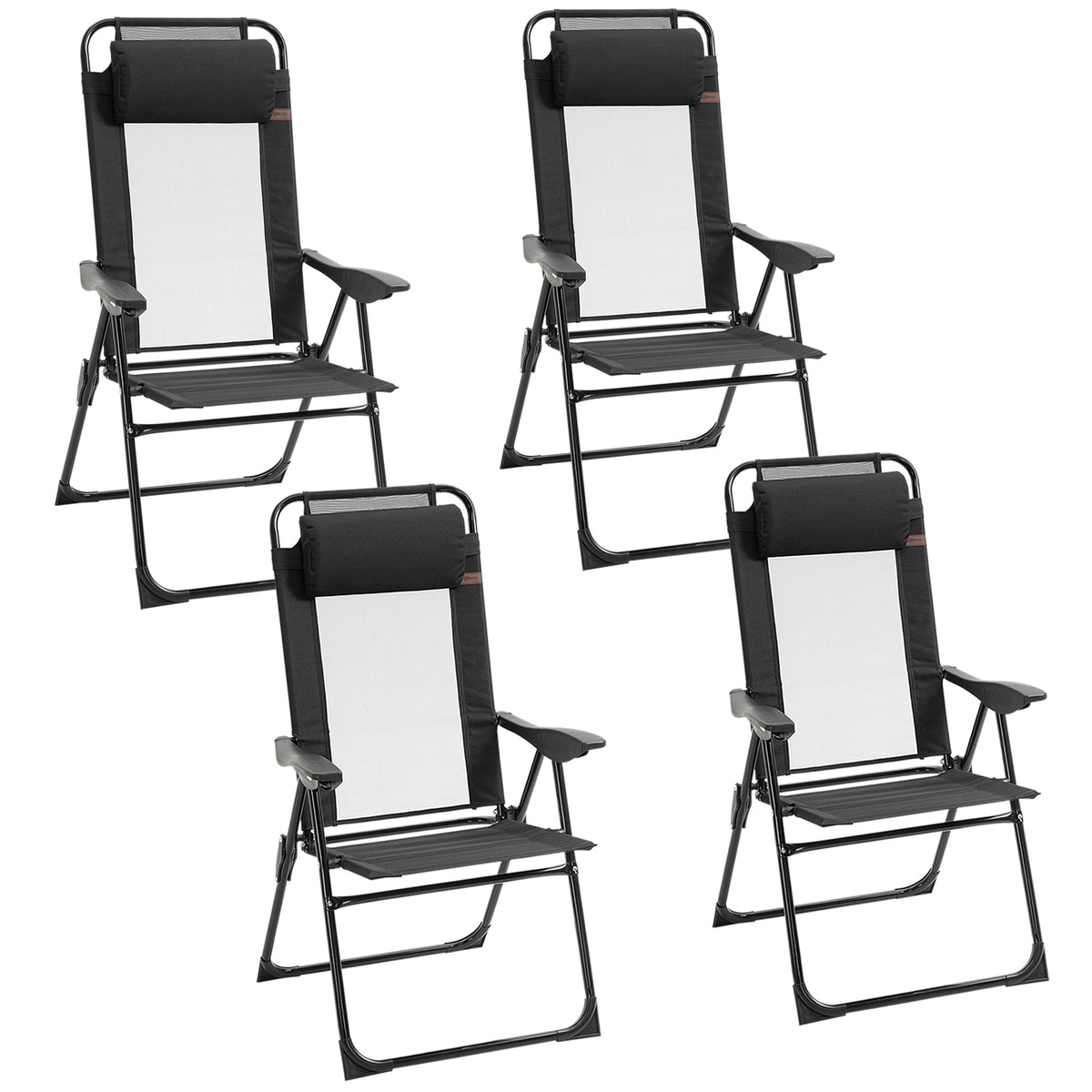 Set of 4 Camping Chairs, Outdoor Folding Lounge Chair Set with 5 Level Adjustable Backrest, Removable Headrest