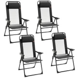 Set of 4 Camping Chairs, Outdoor Folding Lounge Chair Set with 5 Level Adjustable Backrest, Removable Headrest