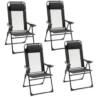Set of 4 Camping Chairs, Outdoor Folding Lounge Chair Set with 5 Level Adjustable Backrest, Removable Headrest