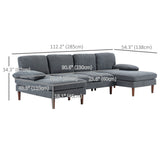 U Shape Couch with Double Chaise Lounge, Modern 4 Seater Sofa with Wooden Legs, Fabric Sofa for Living Room