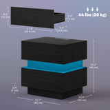Bedside Table with Charging Station and LED Light Modern Nightstand with USB Ports AC Outlets Drawers Remote