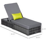 Patio Wicker Lounger, Outdoor PE Rattan Single Chaise Lounge w/Adjustable Recliner Backrest