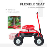 Garden Scooter, Rolling Cart with Swivel and Adjustable Seat, Tool Tray