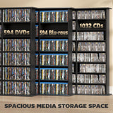 Media Storage Cabinet, 8-Tier DVD Shelf with 18 Adjustable Shelves, Holds 1032 CDs, 594 DVDs or Blu-rays