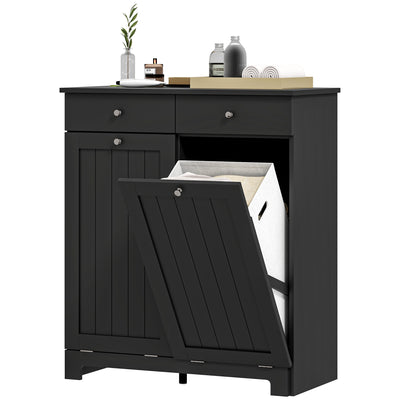 Laundry Cabinet, Tilt Out Laundry Hamper Cabinet with 2 Baskets, Bathroom Hamper Cabinet with 2 Drawers