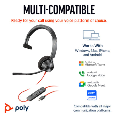 HP Poly Blackwire 3310 Monaural USB-C Business Headset