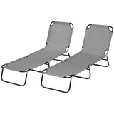 Set of 2 Folding Outdoor Lounge Chair, Sun Tanning Chairs with Reclining Back, Breathable Mesh for Beach Patio