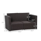 Ensemble mobilier patio 2 pièces, causeuse d'angle sofa coin rotin extérieur combinaison libre PE, avec accoudoirs courbés et coussin rembourré pour balcon