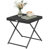 Rattan Coffee Table Folding Patio Outdoor Side Table Wicker for Balcony, 15.75