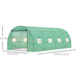 Walk-in Tunnel Greenhouse, 19 x 10 x 6.6 ft Hoop House with Zipped Roll-Up Door, 8 Mesh Windows, Wind Resistance Level 4