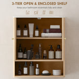 Bathroom Wall Cabinet, Wall-Mounted Medicine Cabinet with Adjustable Shelf, Open Shelf and Marble Effect Top
