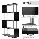 5-Tiers Geometric Wooden Bookcase S-Shaped Storage Bookshelf Display with Metal Frame for Living Room