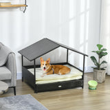 Rattan Dog House with Canopy, Wicker Dog Bed with Water-Resistant Cushion, for Small and Medium Breeds
