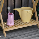 Garden Potting Bench Table, Wooden Work Station, Outdoor Planting Workbench w/ Galvanized Metal Tabletop and Storage Shelf