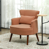 Modern Accent Chair, Upholstered Armchair with Solid Wood Legs and Lumbar Pillow for Living Room