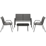 4 Pieces Outdoor Furniture Set with 2 Stackable Chairs, Patio Conversation Set with Glass Coffee Table