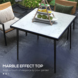 Outdoor Dining Table for 4, Square Patio Dining Table with Marble Effect Tempered Glass Top and Steel Frame