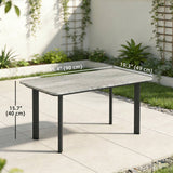 Outdoor Garden Coffee Table, Patio Table with Slatted Wood Plastic Composite Top and Steel Frame