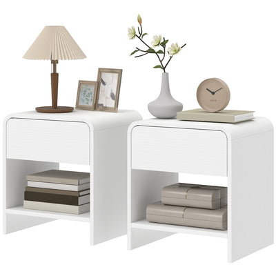 Nightstand Set of 2, Modern Bedside Table with Rounded Corners, Nightstand with Drawer and Open Shelf