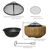 Outdoor Fire Pit, 24 Inch Metal Wood Burning Fireplace with Spark Cover
