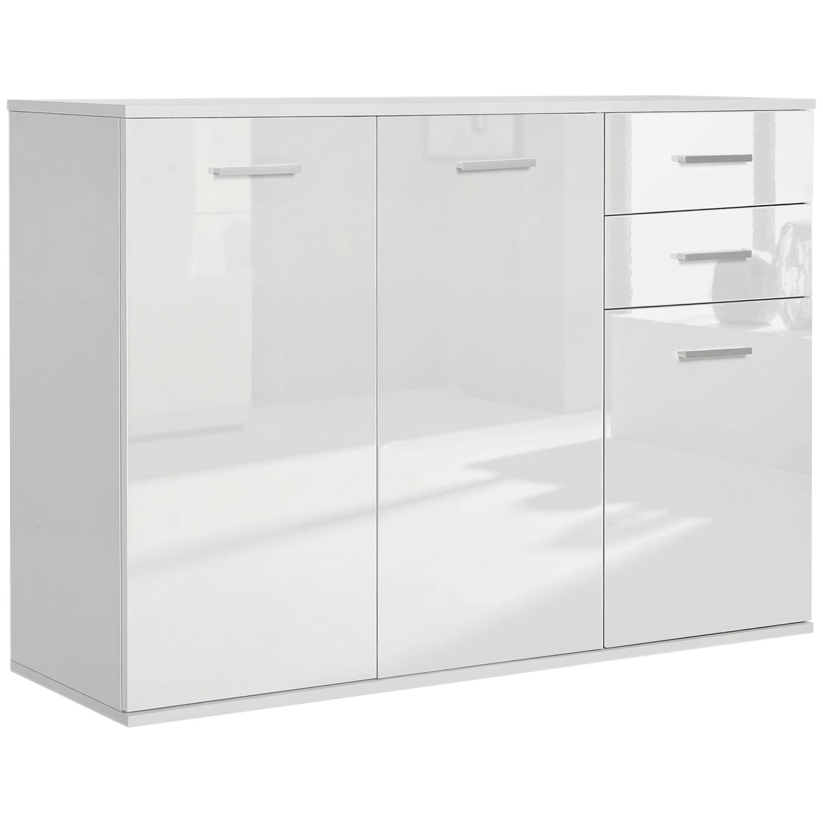 Buffet brillant avec 2 tiroirs et 3 portes, armoire buffet avec étagère ajustable, meuble bar à café avec rangement