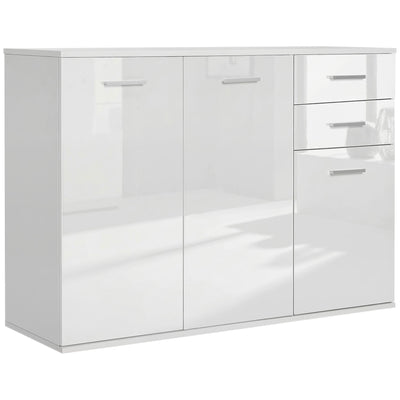 High Gloss Sideboard with 2 Drawers and 3 Doors, Buffet Cabinet with Adjustable Shelf, Coffee Bar Cabinet with Storage