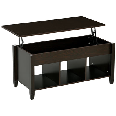 Table basse relevable, table basse moderne avec étagères de rangement et compartiment caché pour salon, 104 cm L