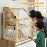 Wooden Hamster Cage, 3 Tier Gerbil Cage with Deep Bottom, Exercise Wheel, 24