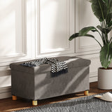 Storage Ottoman Bench, Velvet Upholstered Foldable Ottoman Footrest, Foot Stool with Wood Legs for Living Room