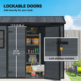 8 x 4 ft Plastic Garden Shed, Wood-Effect Outdoor Storage Shed with Floor, Lockable Doors and Vents