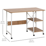 Folding Computer Desk with Storage Shelves, Study Writing Table Laptop Desk with 6 Wheels for Bedroom Home Office Workstation