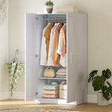 Wardrobe Cabinet with Hanging Rod, Anti-Tipping and 2 Barn Doors