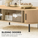 Coffee Table with Sliding Tambour Doors and Storage Center Table with Metal Legs, 39