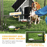 Large Outdoor Dog Kennel with 2 Rooms, Rotating & Adjustable Height Bowls, 13.5' x 9.4' x 5.1'