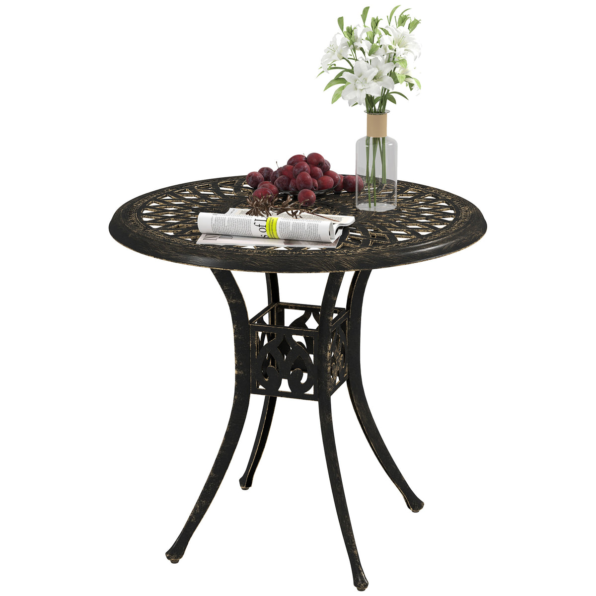 30-inch Round Patio Dining Table with Umbrella Hole Cast Aluminium Outdoor Bistro Table