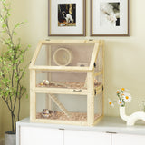 Wooden Hamster Cage, 3 Tier Gerbil Cage with Deep Bottom, Exercise Wheel, 24