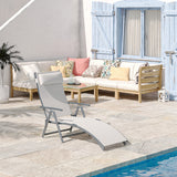 Outdoor Folding Chaise Lounge Chair Steel Portable Recliner with 7 Adjustable Backrest Positions