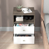 Nightstand Set of 2, Modern Bedside Table, Night Stand for Living Room with 2 Drawers and Open Storage