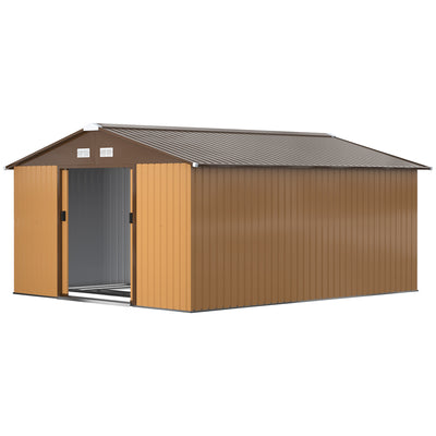 11' x 13'Garden Storage Shed w/ Foundation Kit Metal Tool Storage House w/ Double Doors