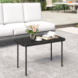 Outdoor Coffee Table, All-Weather Rectangle Metal Patio Coffee Table with Slatted Tabletop for Outside