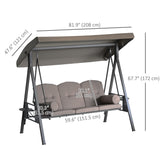3 Seater Porch Swing Heavy Duty Outdoor Swing Chair Outdoor Lounge Hammock Cushioned Seat W/ Tilt Canopy