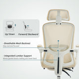 Ergonomic Office Chair, Mesh Reclining Desk Chair with Adjustable Lumbar Support, Headrest