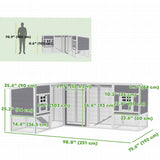 Chicken Coop with Run, L-Shaped Wooden Chicken House with 2 Houses