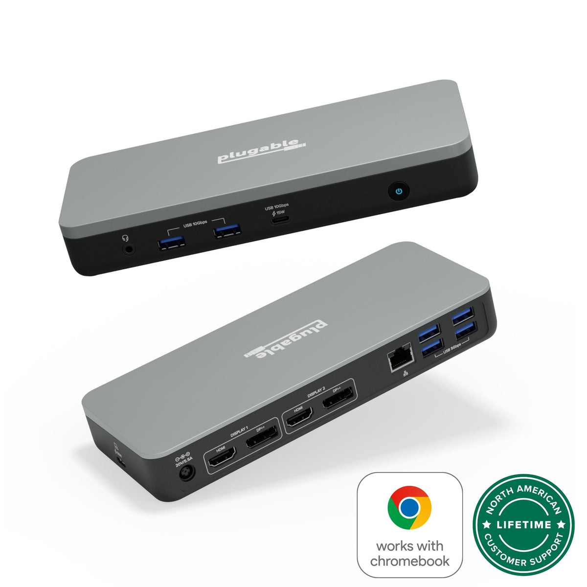 Plugable Technologies USB-C Dual Monitor Docking Station, Certified Wo