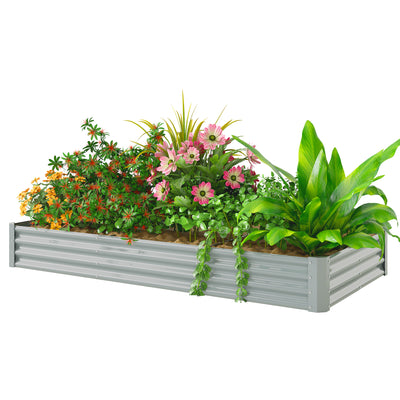 8 x 4 x 1ft Galvanized Raised Garden Bed, Reinforced Outdoor Planter Box with Open Bottom