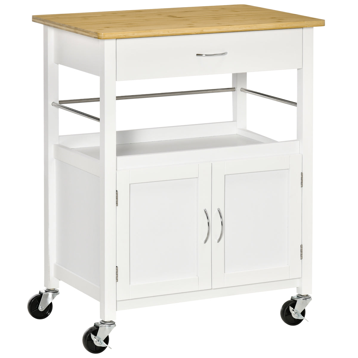 Kitchen Cart, Small Kitchen Island with Storage Drawer & Side Hooks for Dining Room