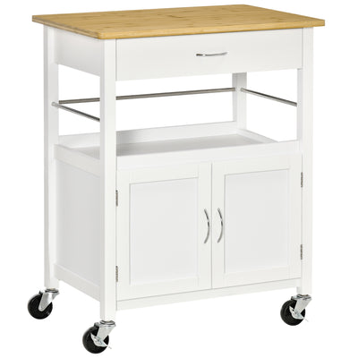 Kitchen Cart, Small Kitchen Island with Storage Drawer & Side Hooks for Dining Room