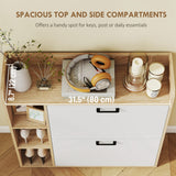 Shoe Cabinet with 2 Flip Drawers, 3 Side Compartments, Adjustable Shelves, 8-12 Pairs for Entryway Hallway