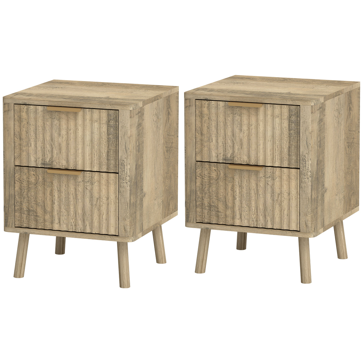 Night Stands Set of 2, Nightstands with Finger Pulls and Fluted Drawers