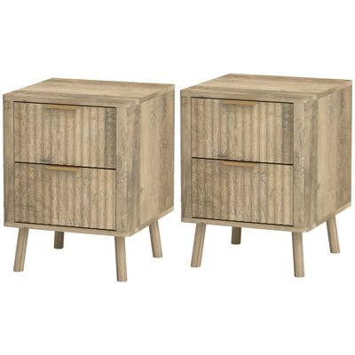 Night Stands Set of 2, Nightstands with Finger Pulls and Fluted Drawers